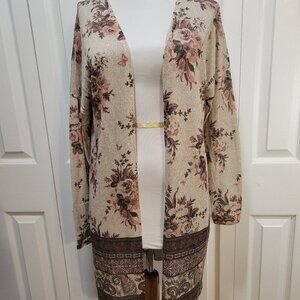 CHARLOTTE RUSSE Beige Long Sleeve Floral Paisley Open Front Cardigan Top sz S